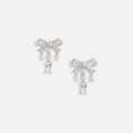 Silver Crystal Bow Droplet Earrings