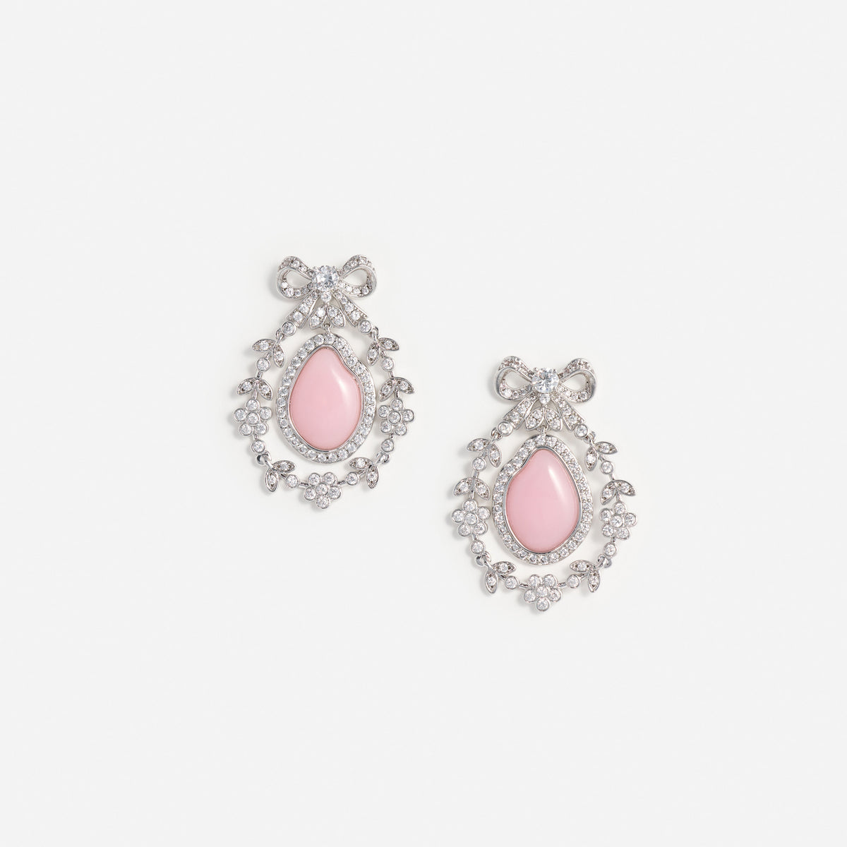 Small Pink Crystal Bow Droplet Earrings
