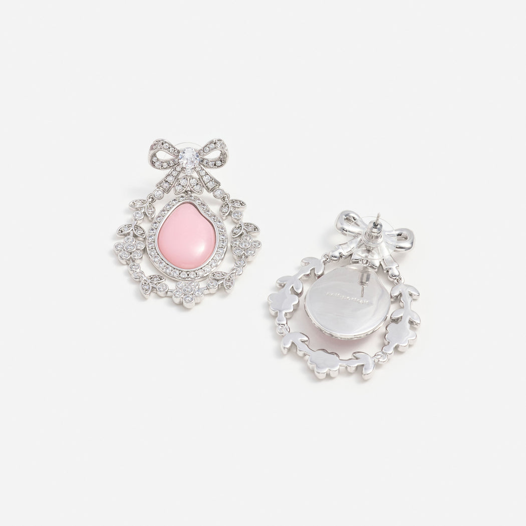 Small Pink Crystal Bow Droplet Earrings