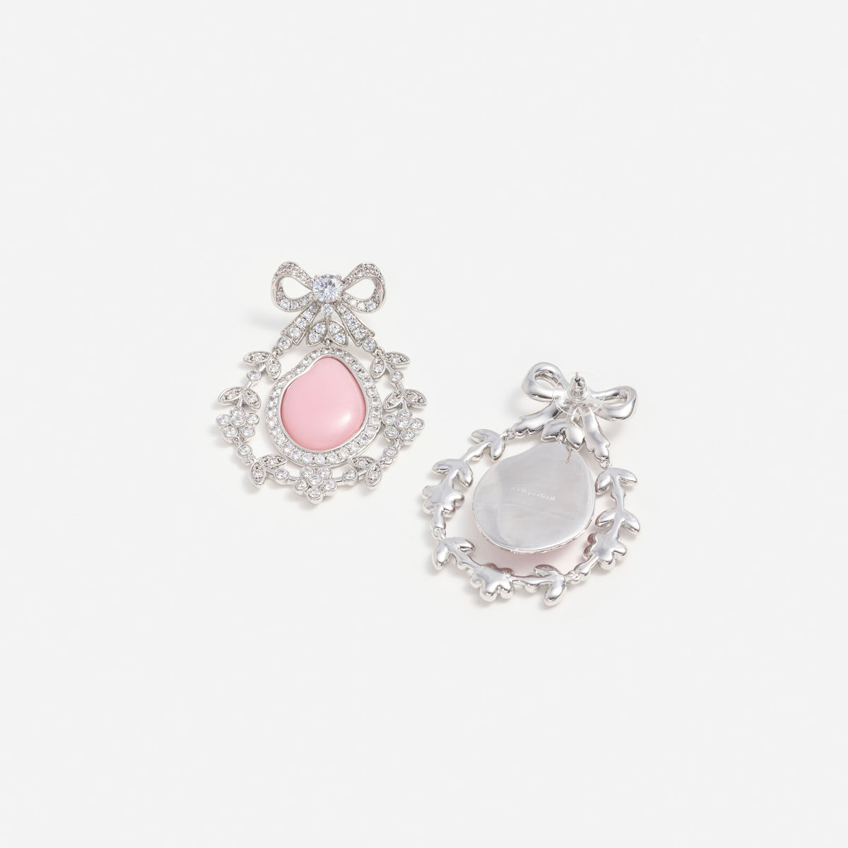 Small Pink Crystal Bow Droplet Earrings