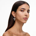 Silver Crystal Bow Pearl Droplet Earrings