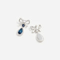 Silver Crystal Bow Blue Droplet Earrings