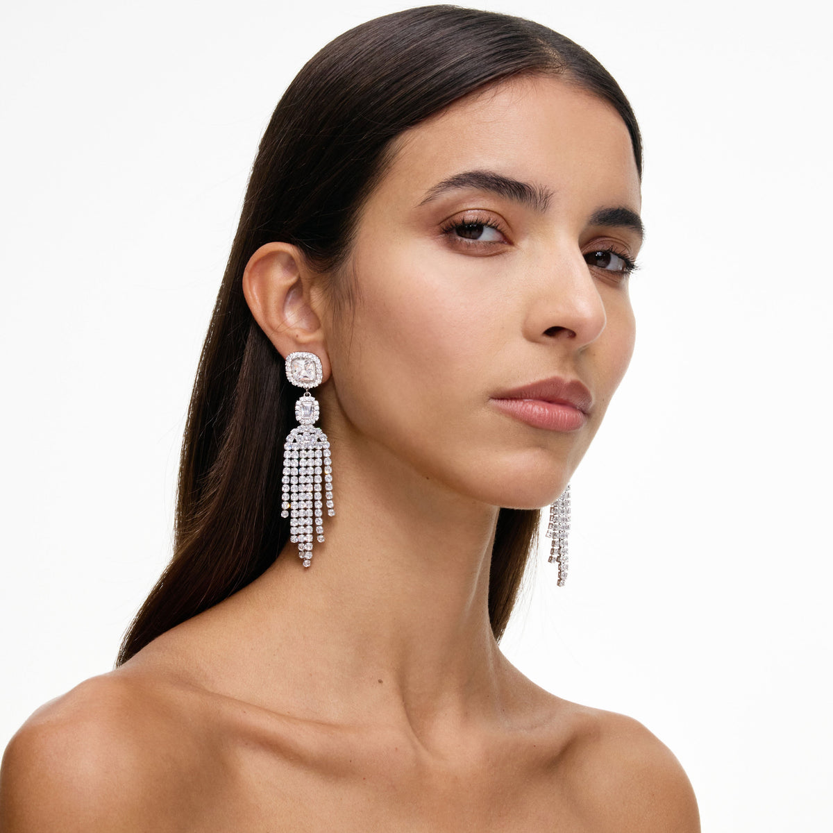Silver Crystal Multi Droplet Earrings