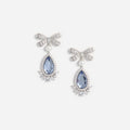 Blue Crystal Bow Pearl Droplet Earrings