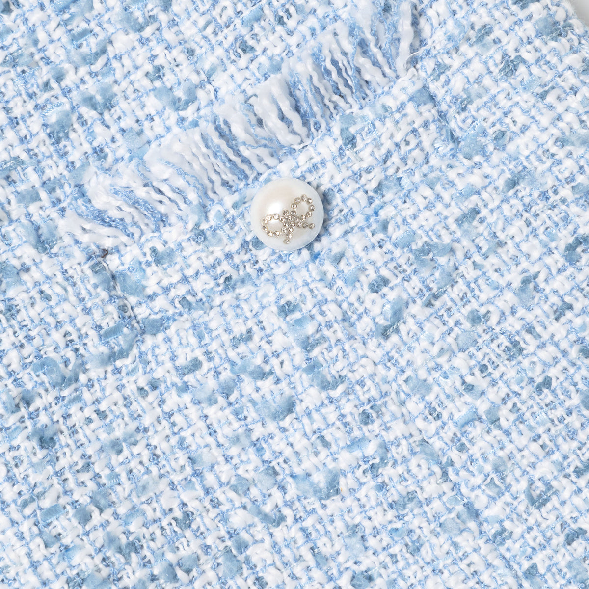 Blue Textured Boucle Shorts