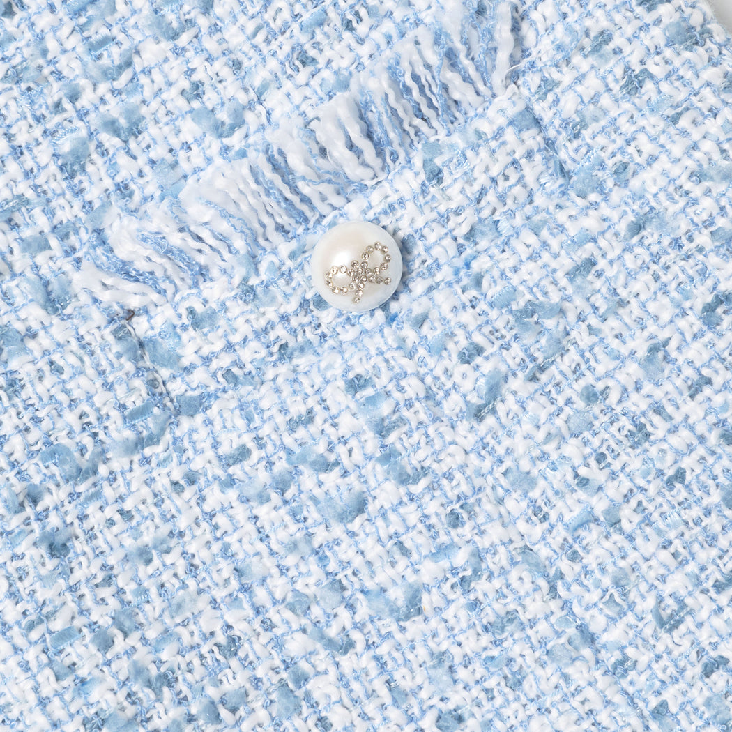 Detail Shot of the Blue Textured Boucle Shorts