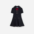 Navy Viscose Knit Bow Collar Dress