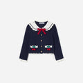 Navy Pointelle Knit Cherry Cardigan