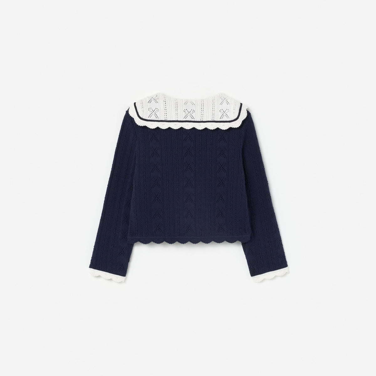 Navy Pointelle Knit Cherry Cardigan