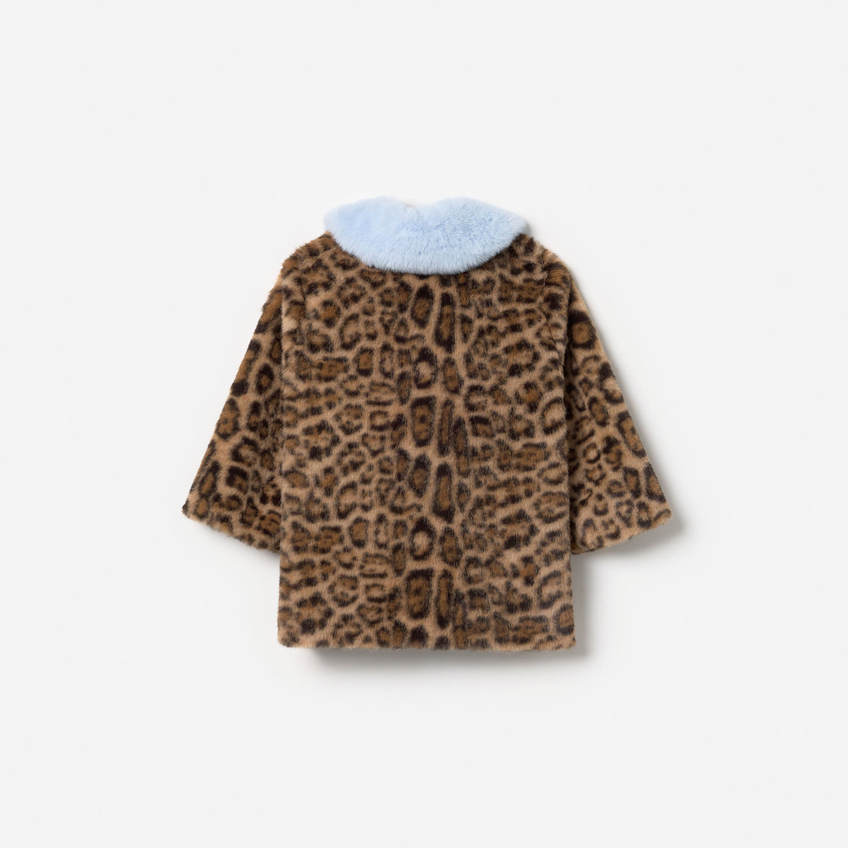 Brown Printed Contrast Collar Fur Coat
