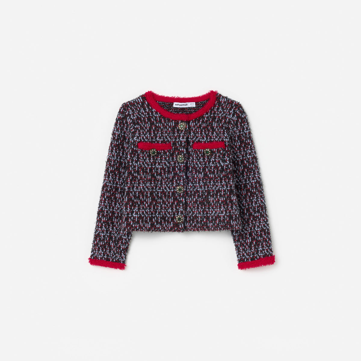Front view of a girl wearing the Multi Textured Knit Cardigan