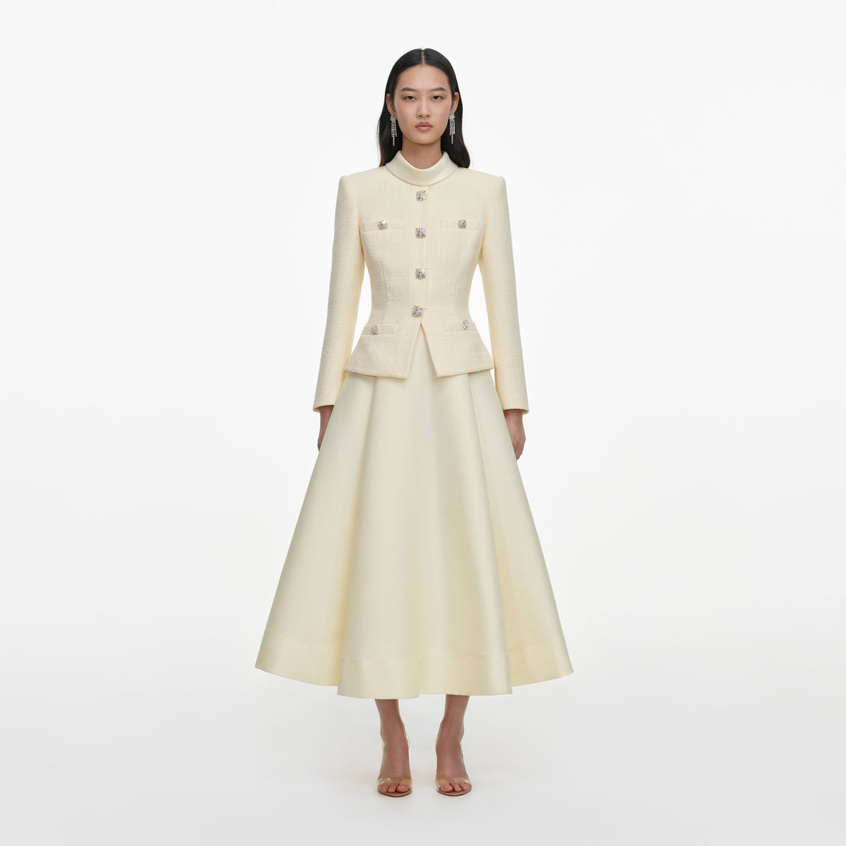 Yellow Boucle And Taffeta Midi Dress