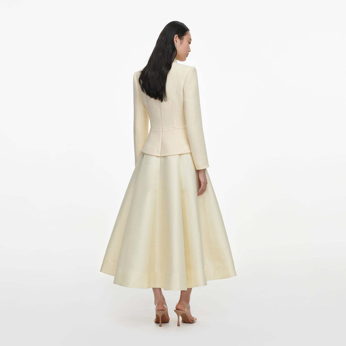 Yellow Boucle And Taffeta Midi Dress