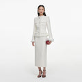 Cream Boucle Flower Midi Dress
