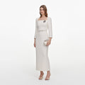 Cream Tailored Boucle Brooch Midi Dress
