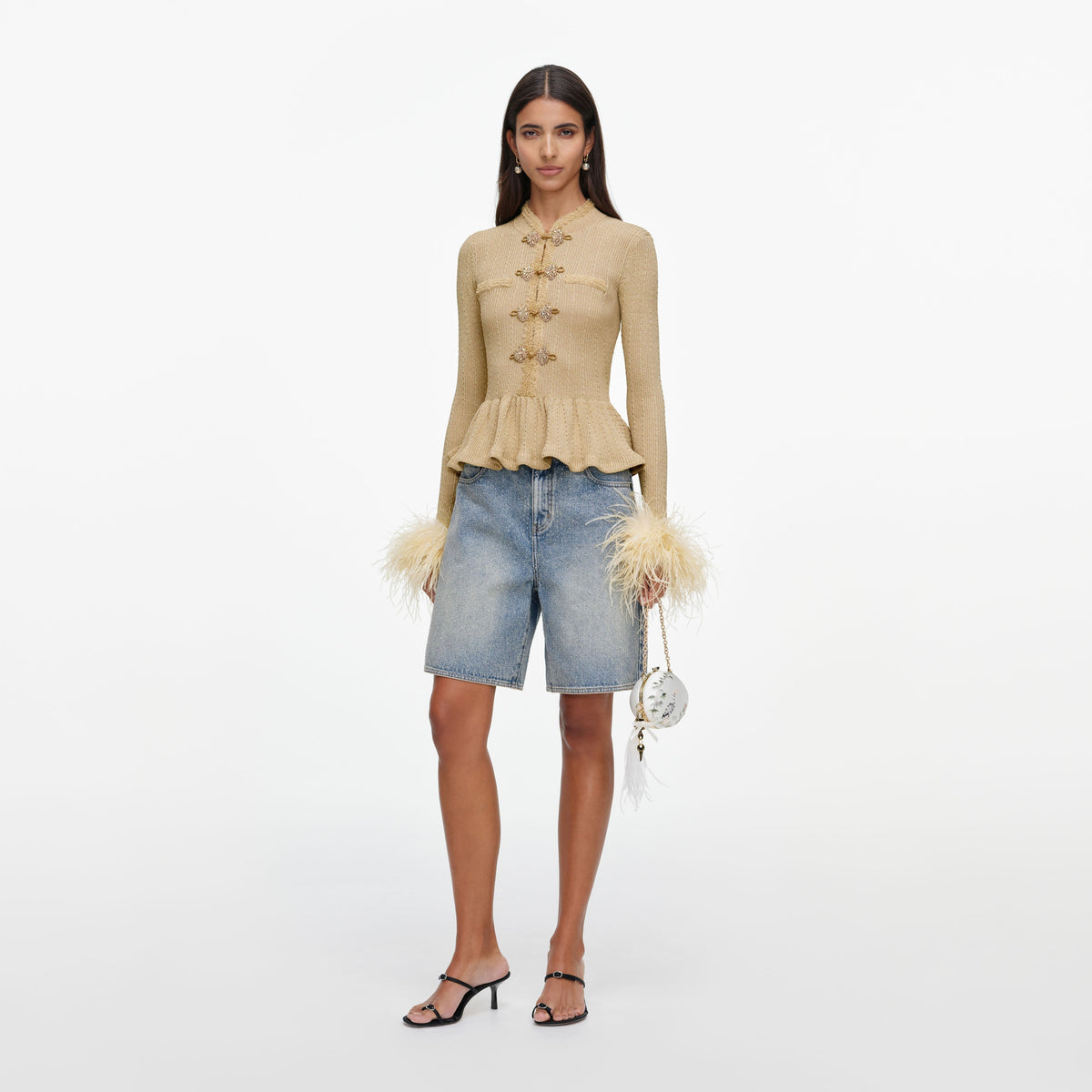 Gold Metallic Feather Knit Top