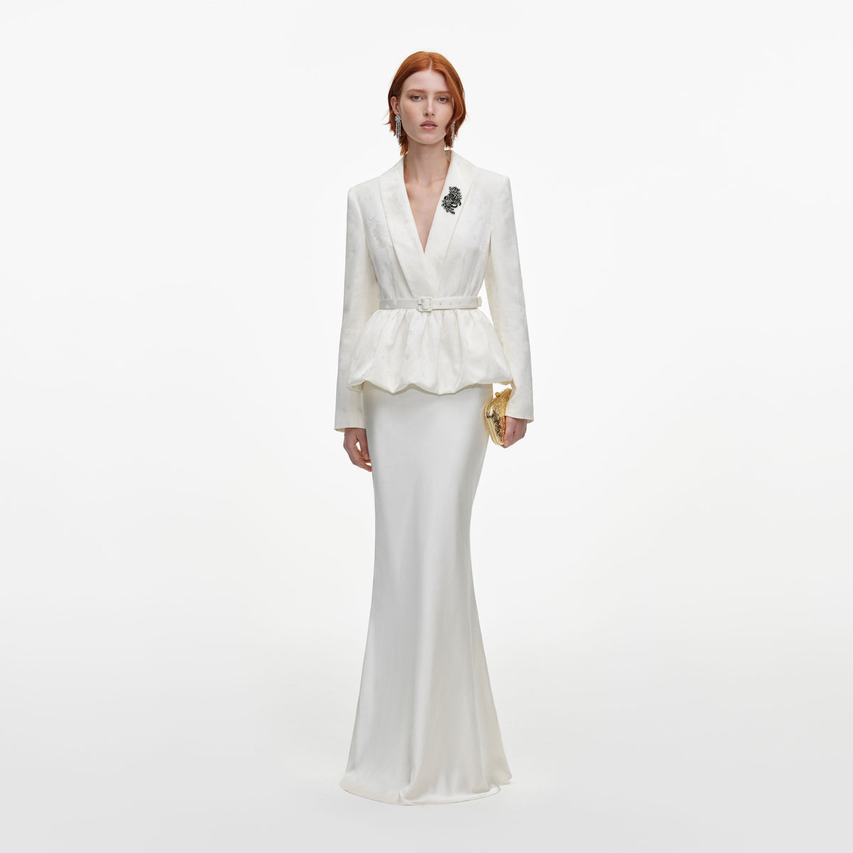 Cream Jacquard Tailored Maxi Dress