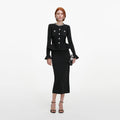 Black Crystal Trim Knit Midi Dress