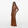 Bronze Rhinestone Embellished Maxi Dress
