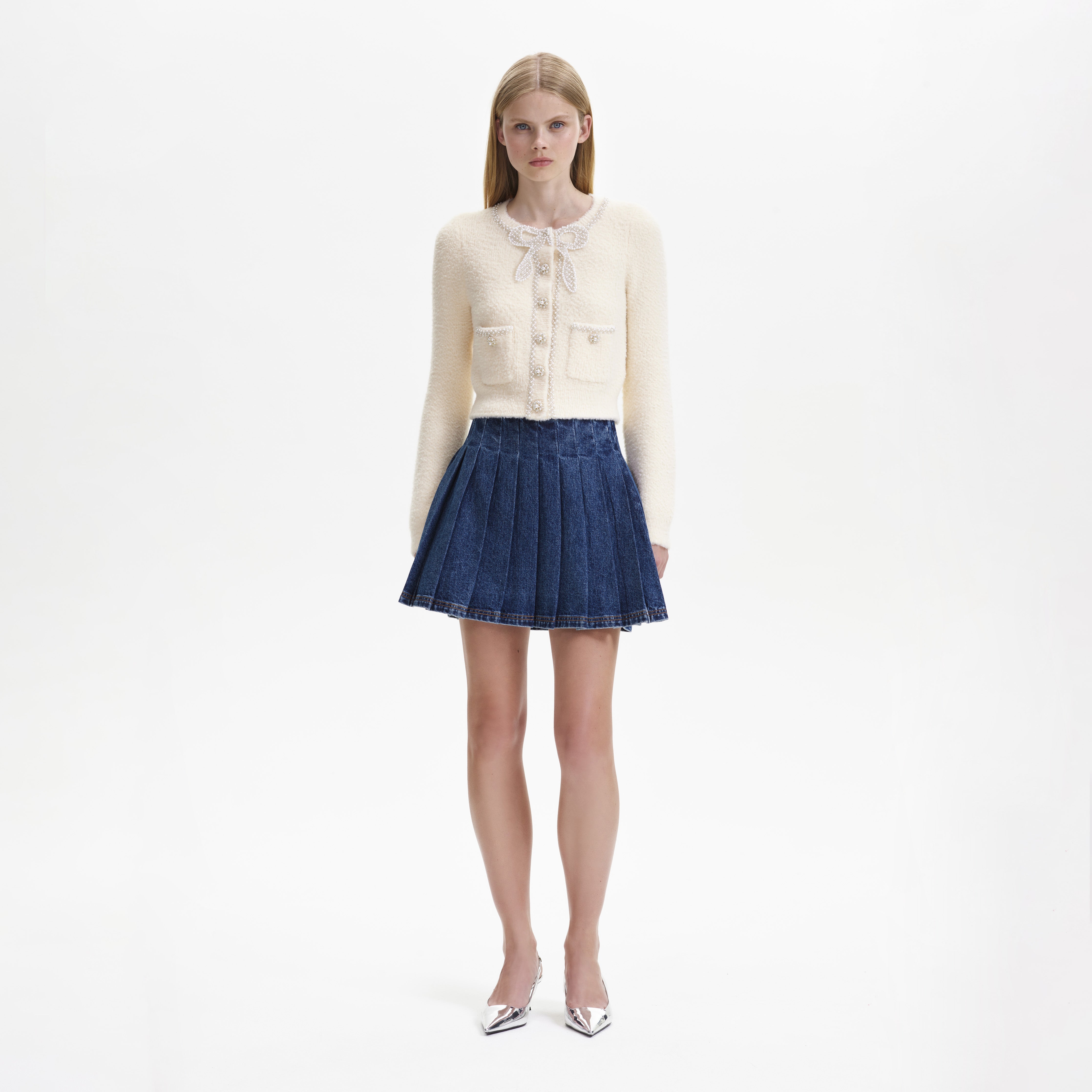 Cream Soft Knit Bow Cardigan – self-portrait-US