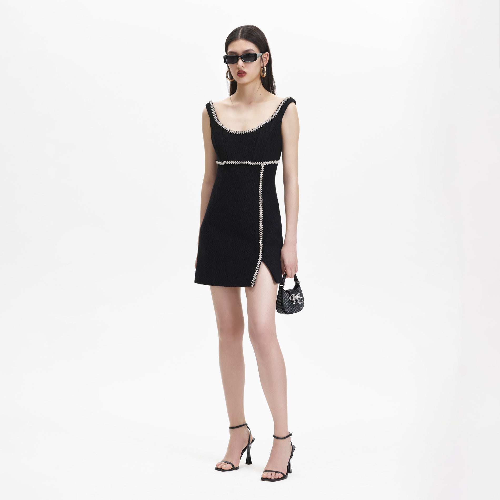 Black Textured Wool Mini Dress