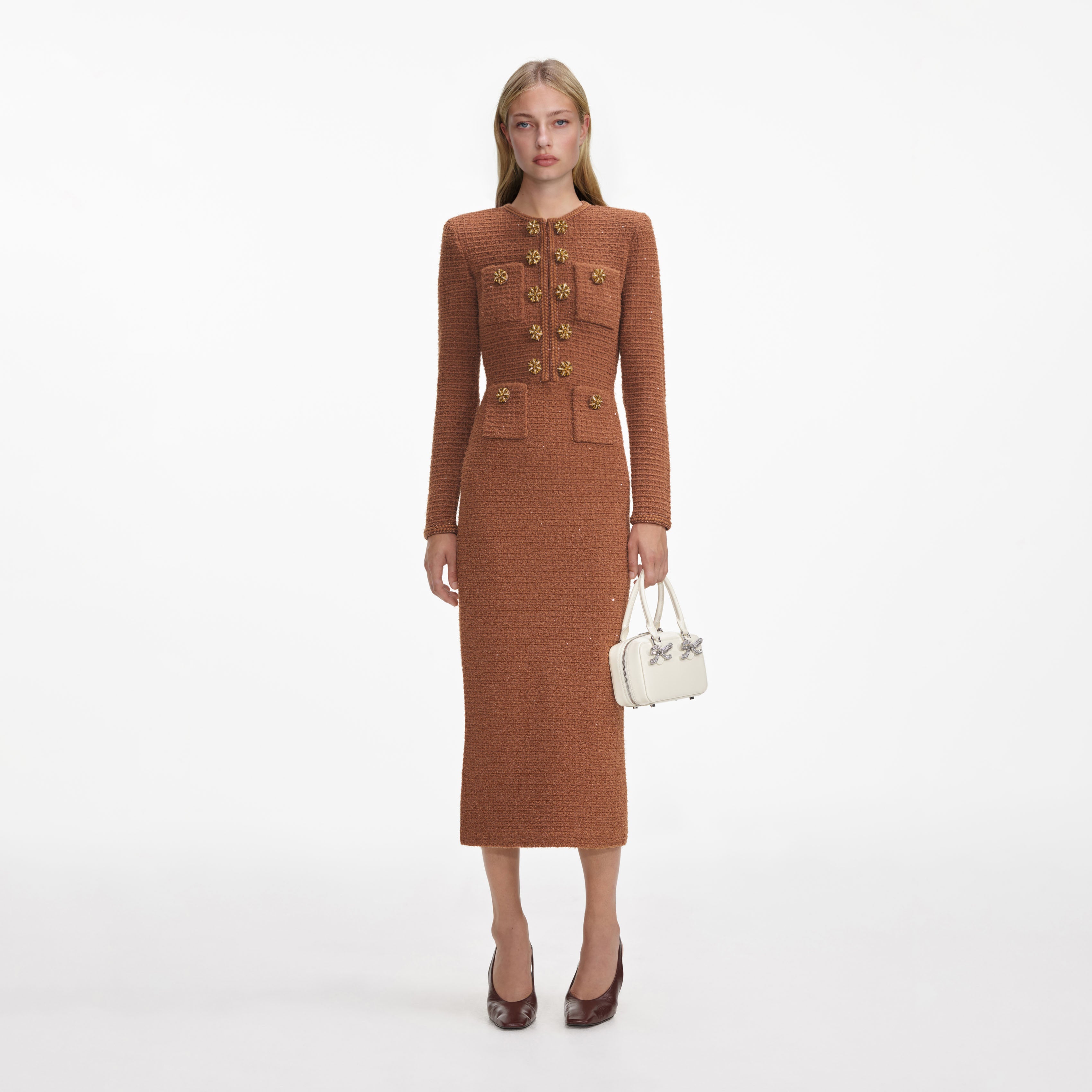 Brown Textured Knit Midi Dress Brown Textured Knit Midi Dress