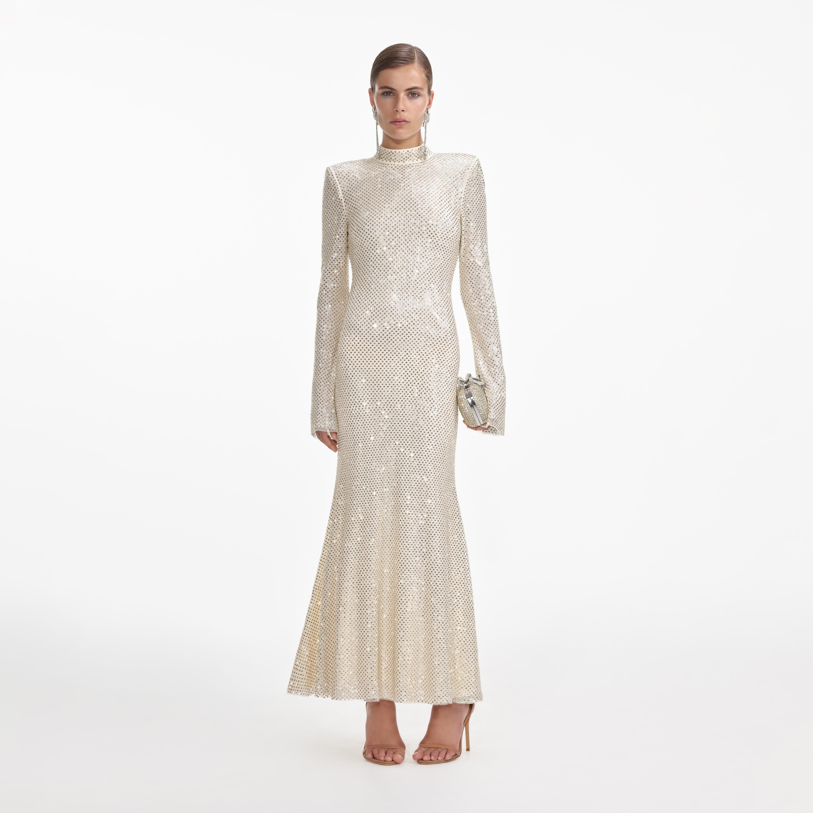 cream square rhinestone fishnet maxi dress Cream Square Rhinestone Fishnet Maxi Dress Club21.com