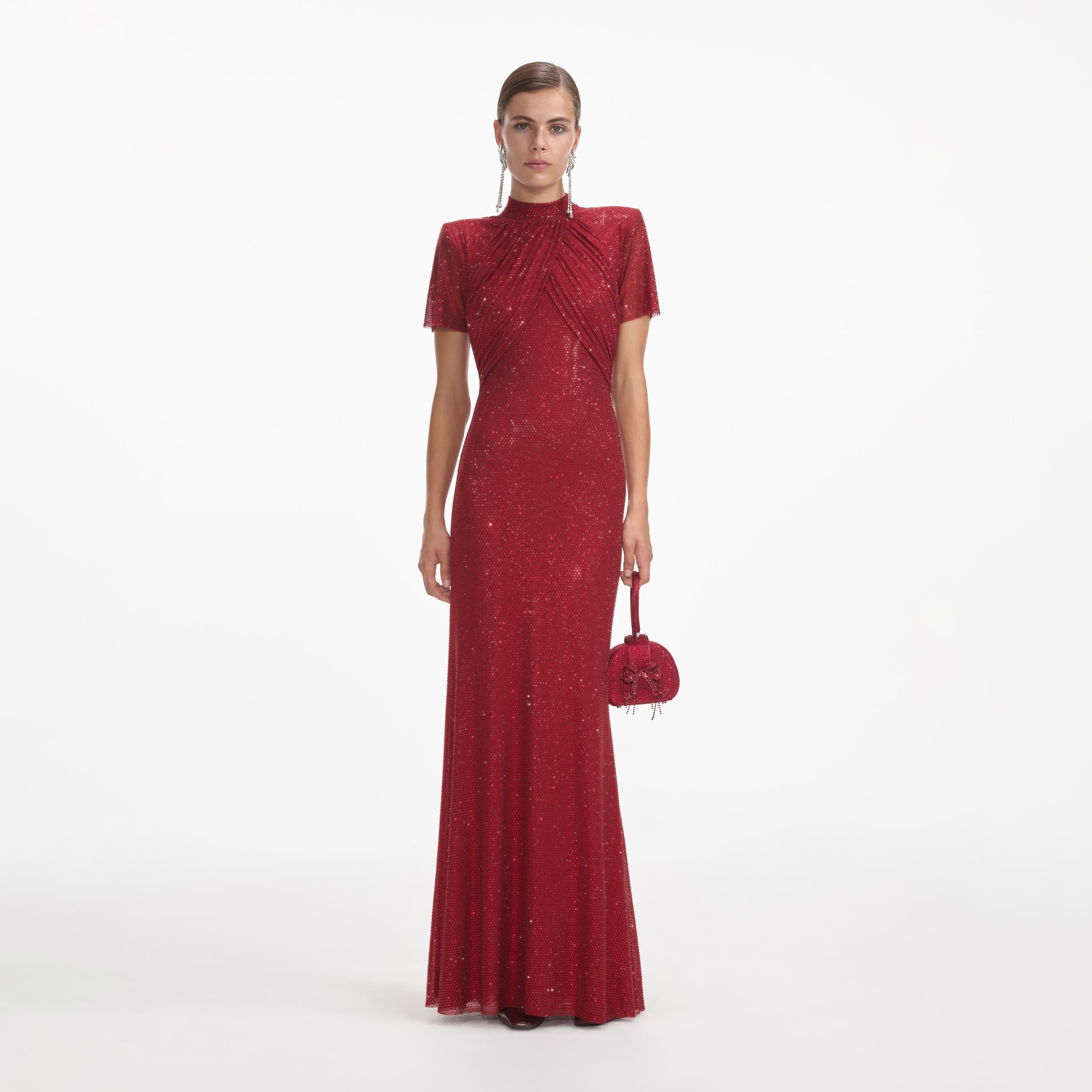 red rhinestone dress Barletta Rhinestone Multi Gem Studded Maxi Dress
