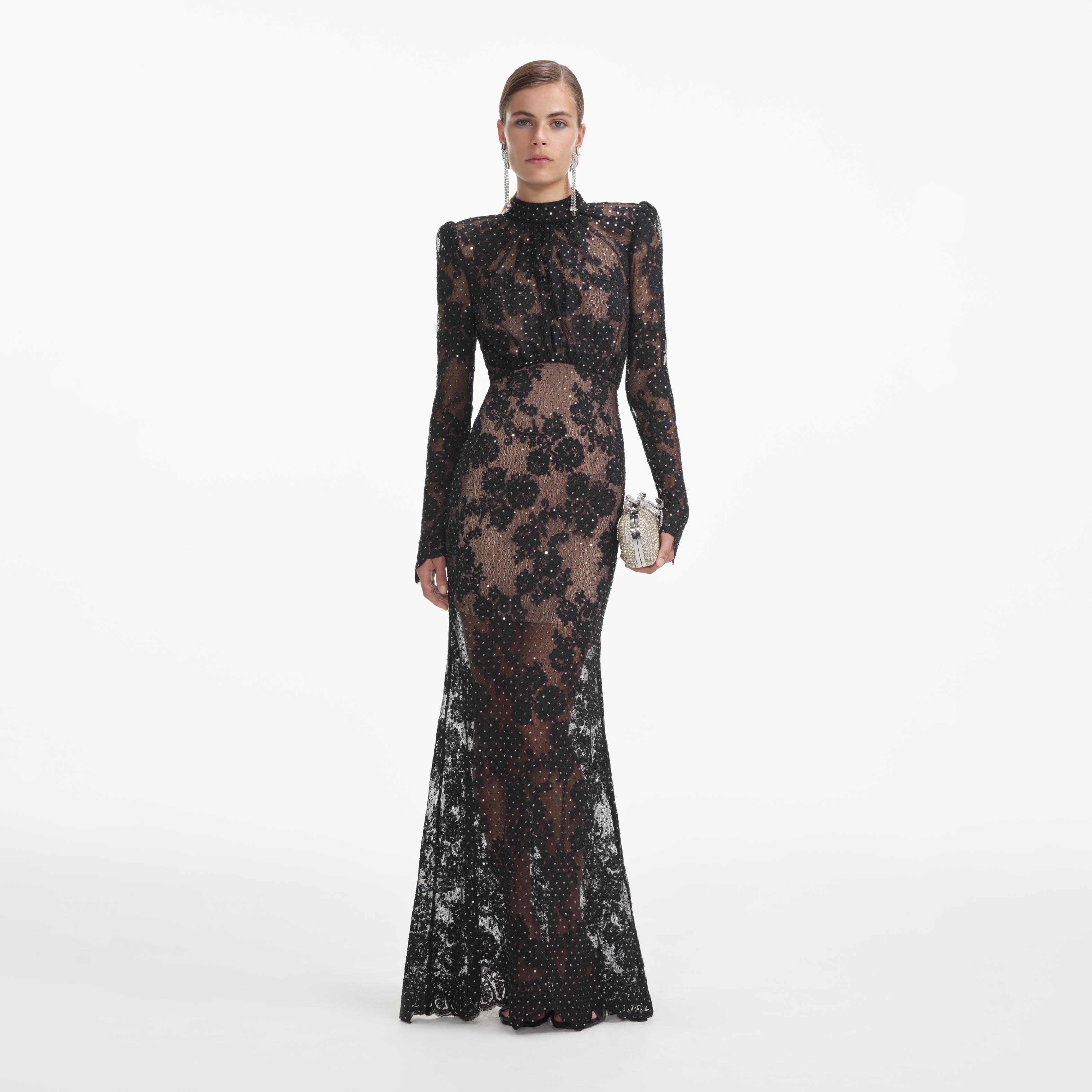 self-portrait - Black Rhinestone Lace Maxi Dress - US 6 self-portrait - Black Rhinestone Lace Maxi Dress - US 6