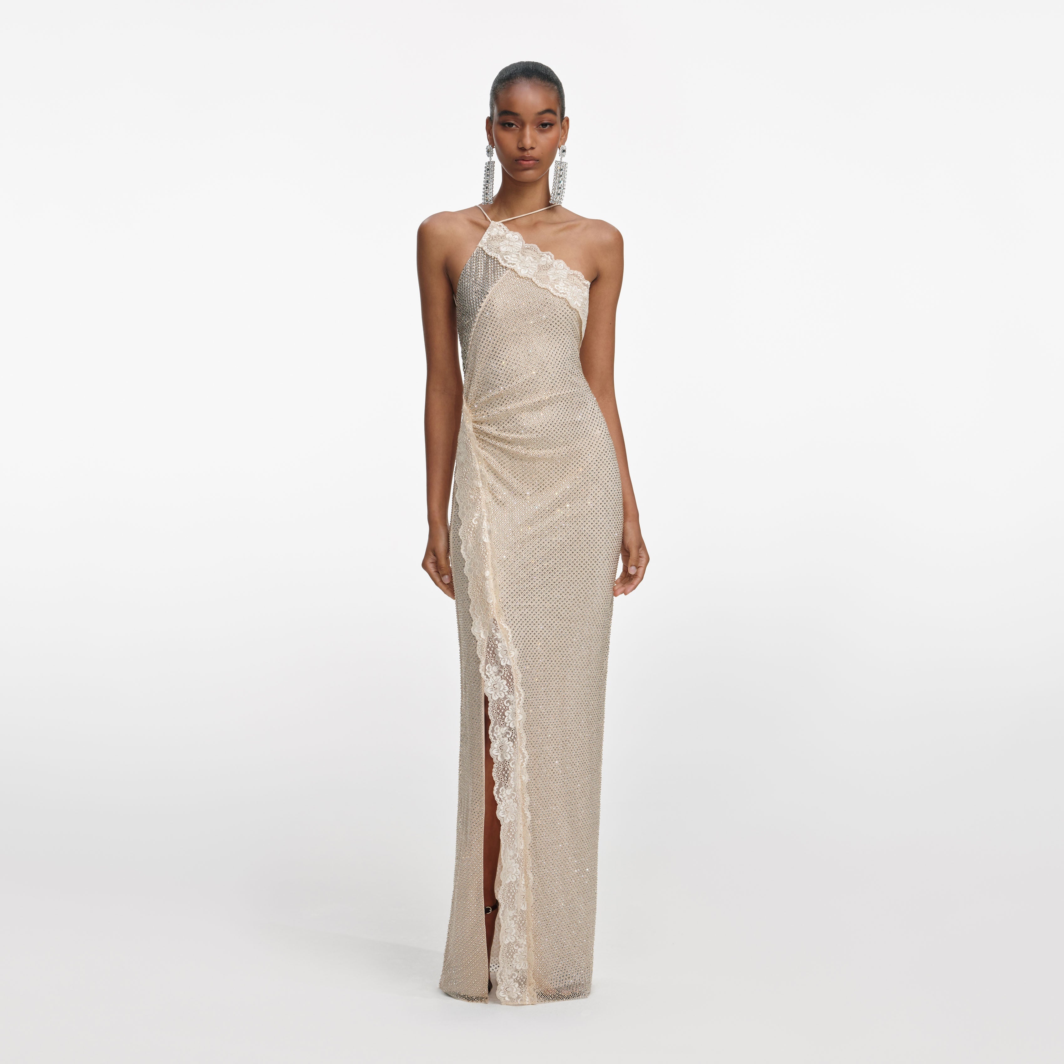 Champagne Rhinestone Lace Trim Maxi Dress self-portrait-US Champagne Rhinestone Lace Trim Maxi Dress self-portrait-US