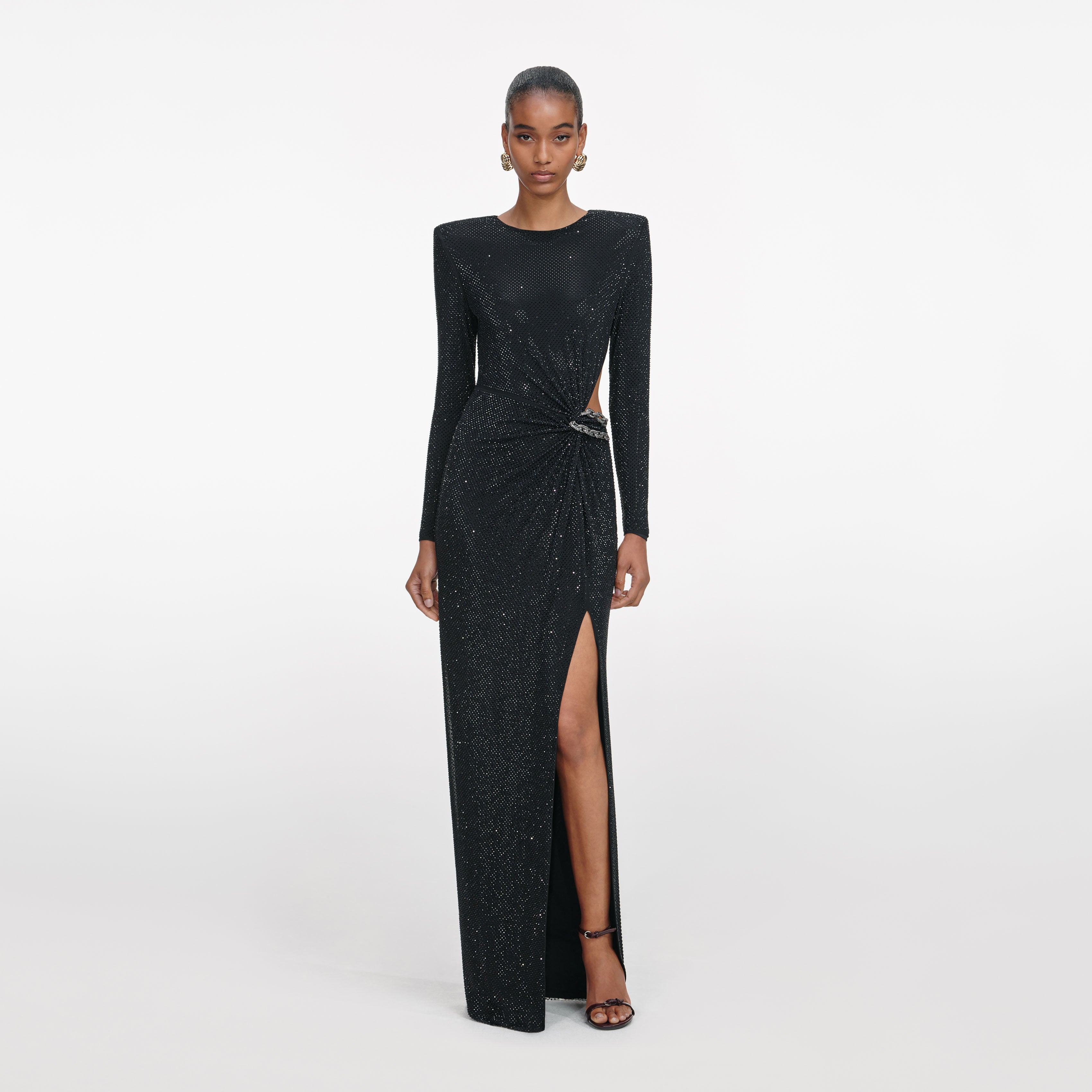 Self-Portrait - Black Rhinestone Embellished Maxi Dress - US 6 Self-Portrait - Black Rhinestone Embellished Maxi Dress - US 6