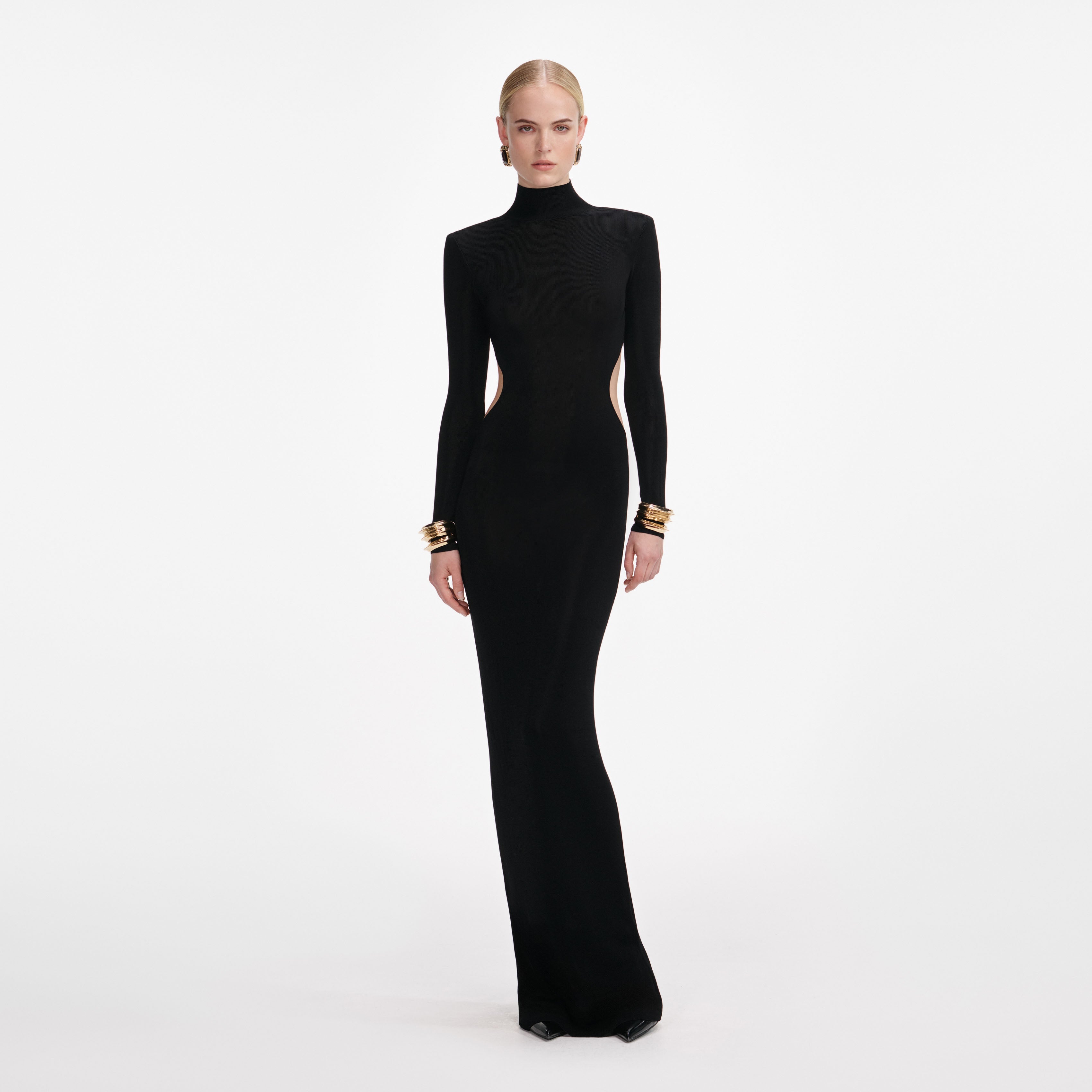 Self-Portrait - Black Viscose Knit Cut Out Maxi Dress