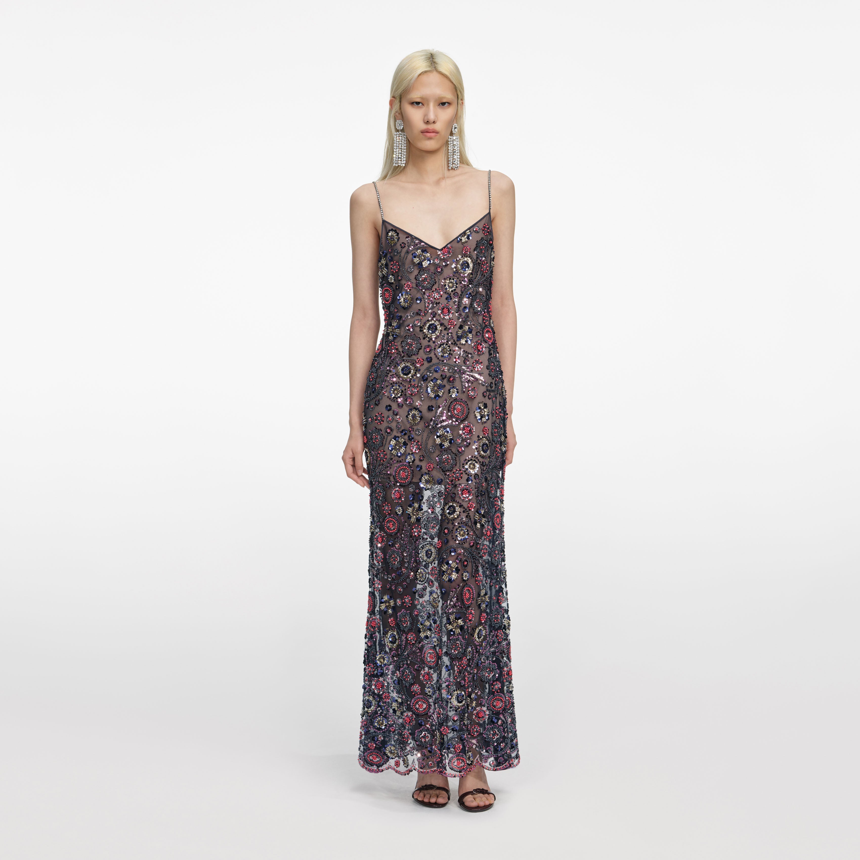 self-portrait - Navy Floral Sequin Maxi Dress - UK 6 self-portrait - Navy Floral Sequin Maxi Dress - UK 6