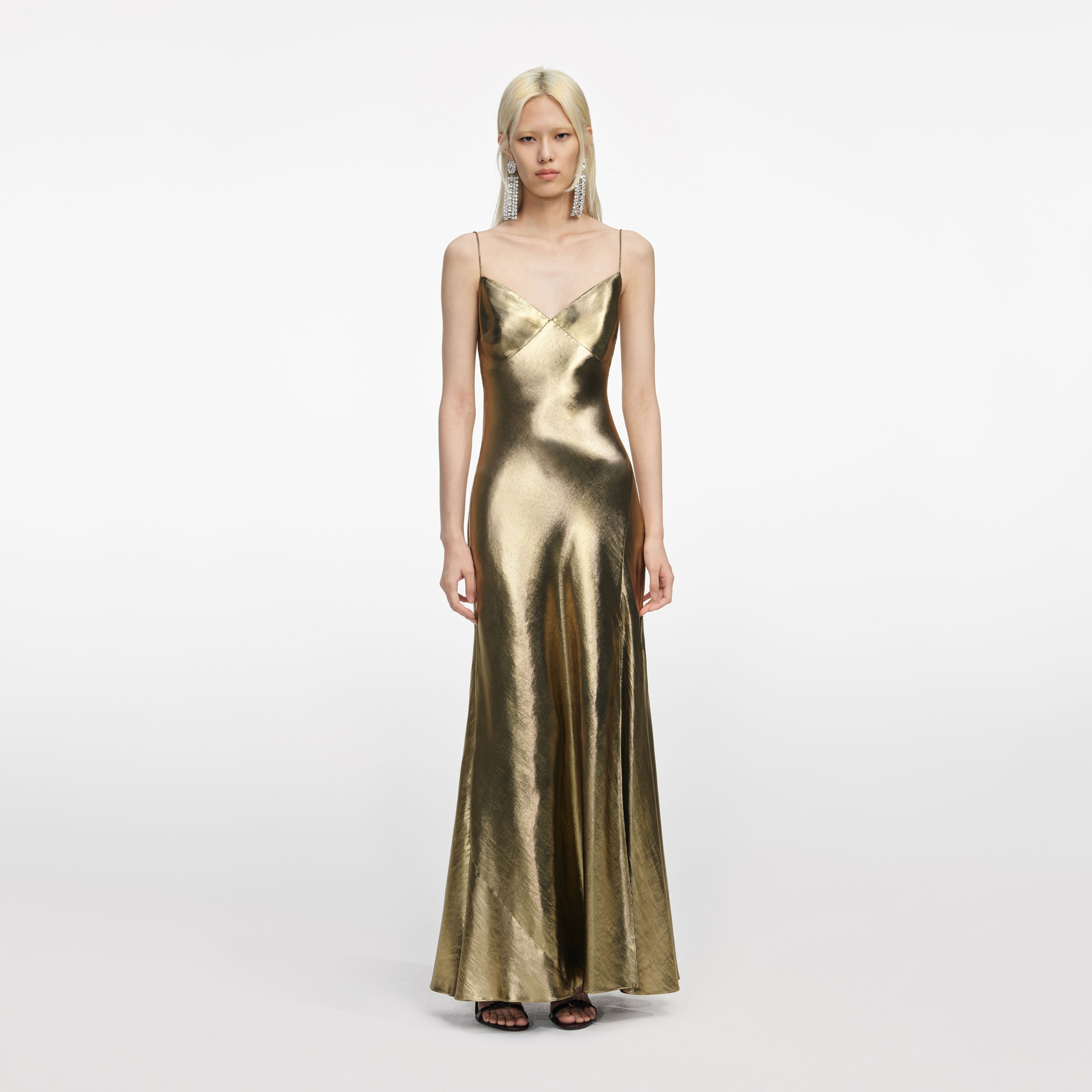 Gold Metallic Strappy Maxi Dress – self-portrait-US