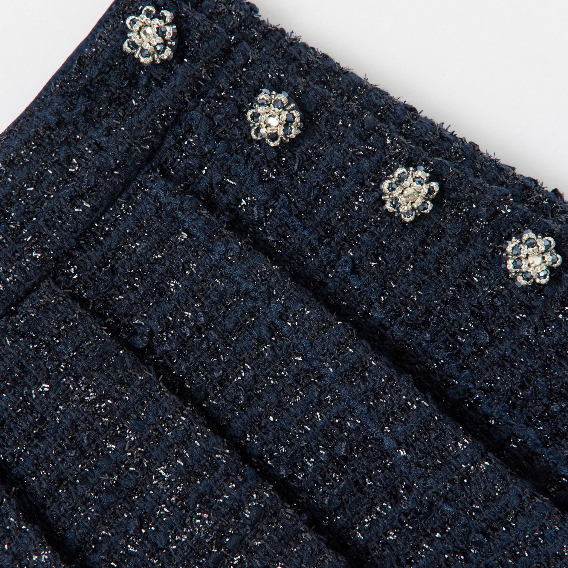 Navy Boucle Pleated Skirt