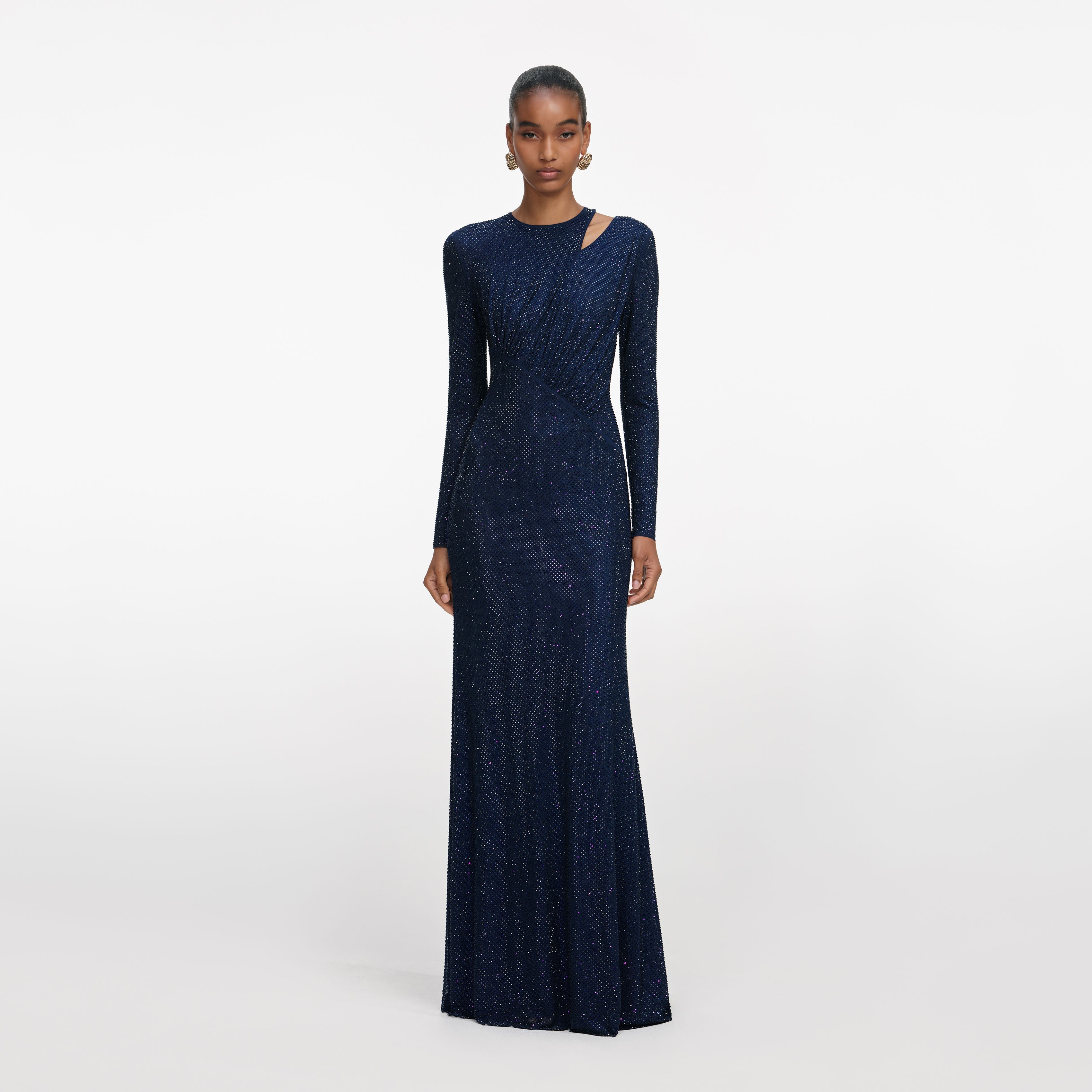 Navy Rhinestone Mesh Cut Out Maxi Dress self-portrait-US Navy Rhinestone Mesh Cut Out Maxi Dress self-portrait-US