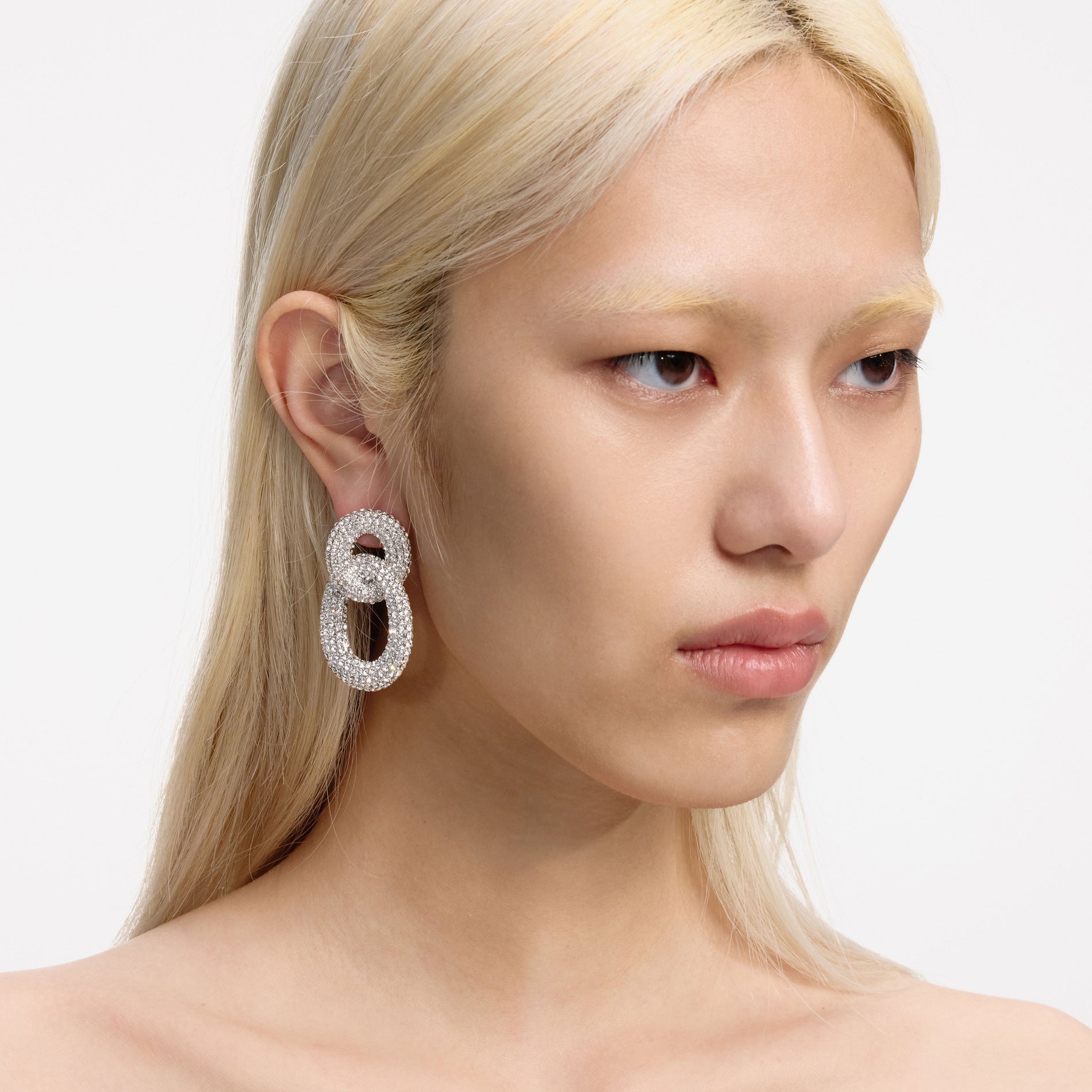 Silver Crystal Link Earrings