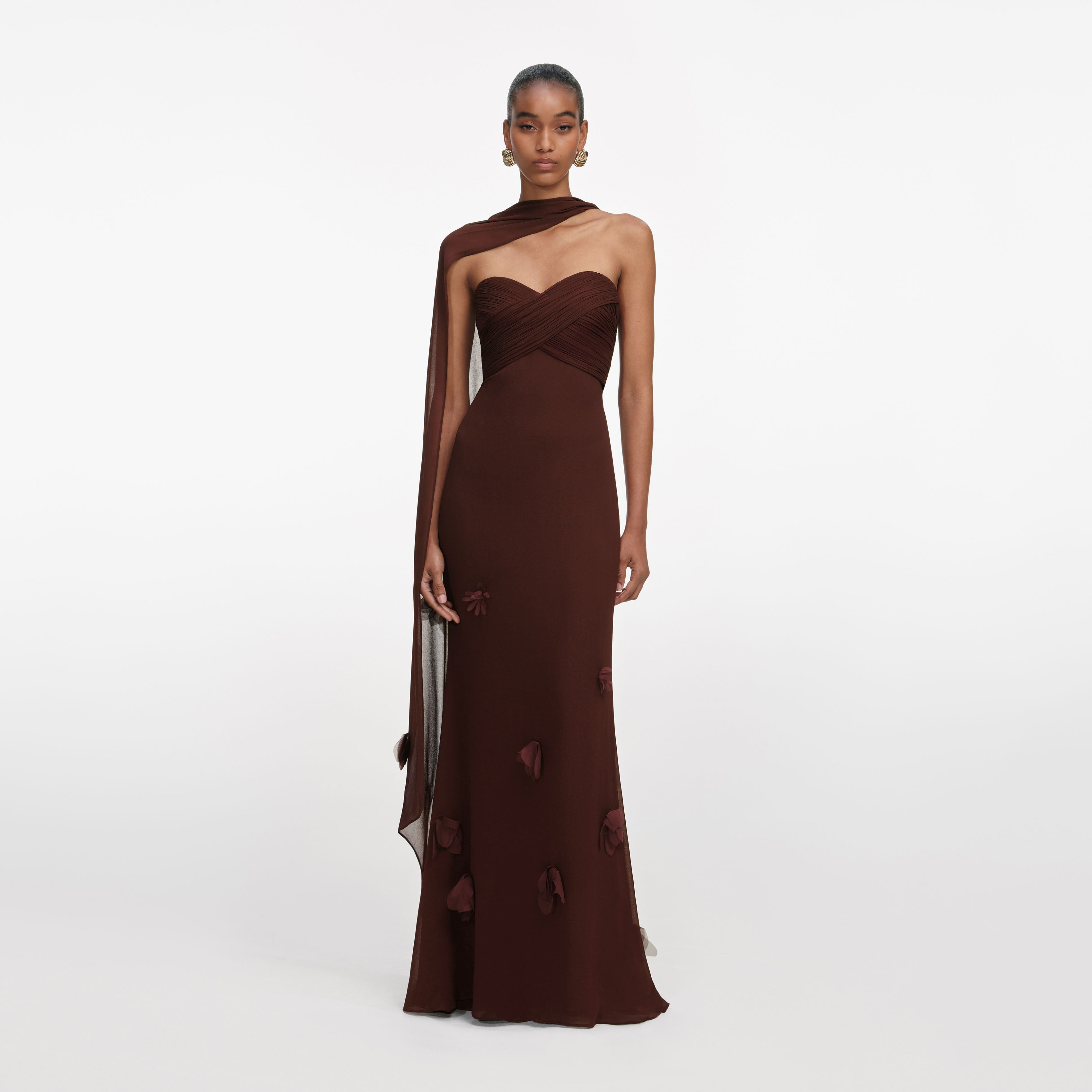 self-portrait - Brown Georgette Flower Maxi Dress - US 0 self-portrait - Brown Georgette Flower Maxi Dress - US 0