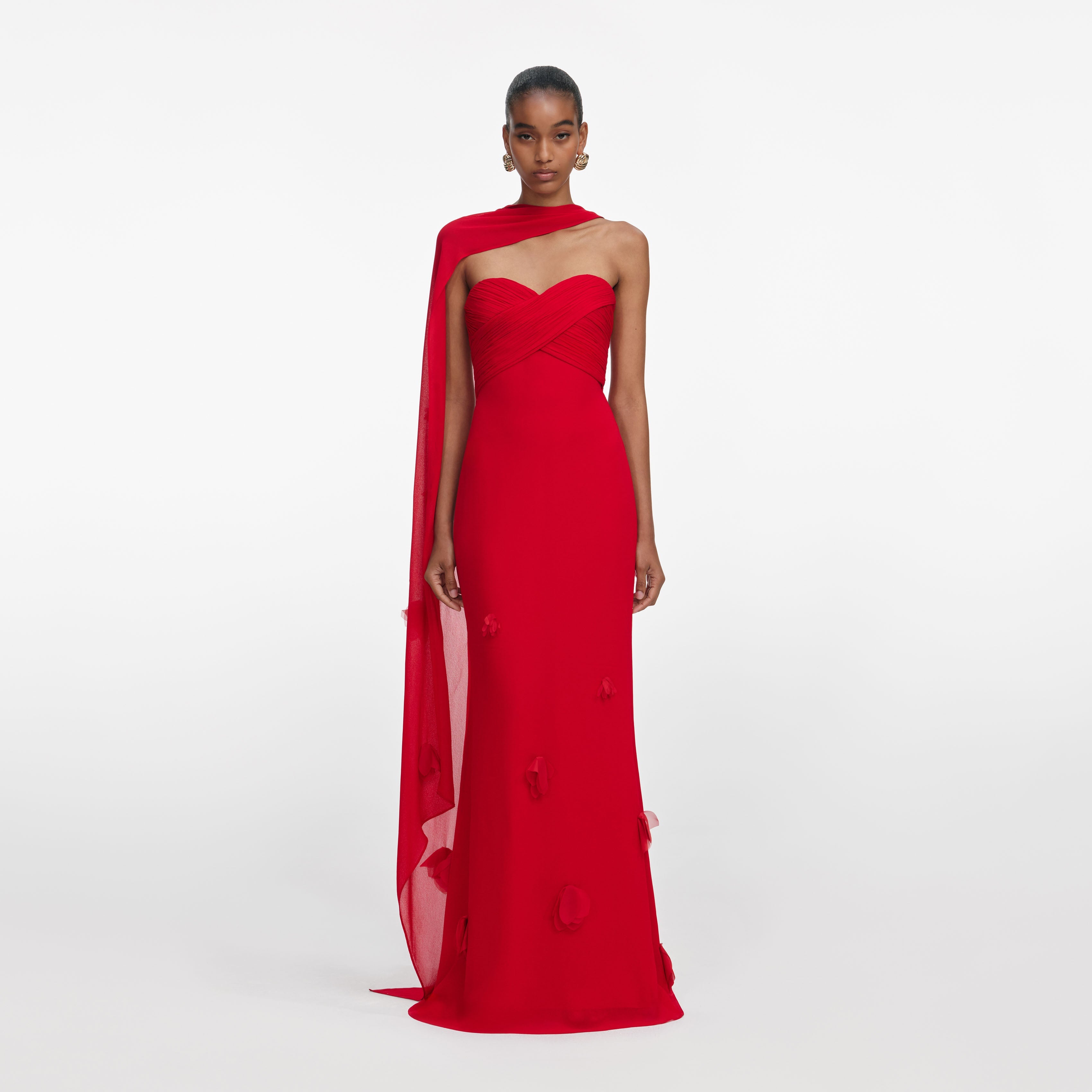 self-portrait - Red Georgette Flower Maxi Dress - UK 16 self-portrait - Red Georgette Flower Maxi Dress - UK 16