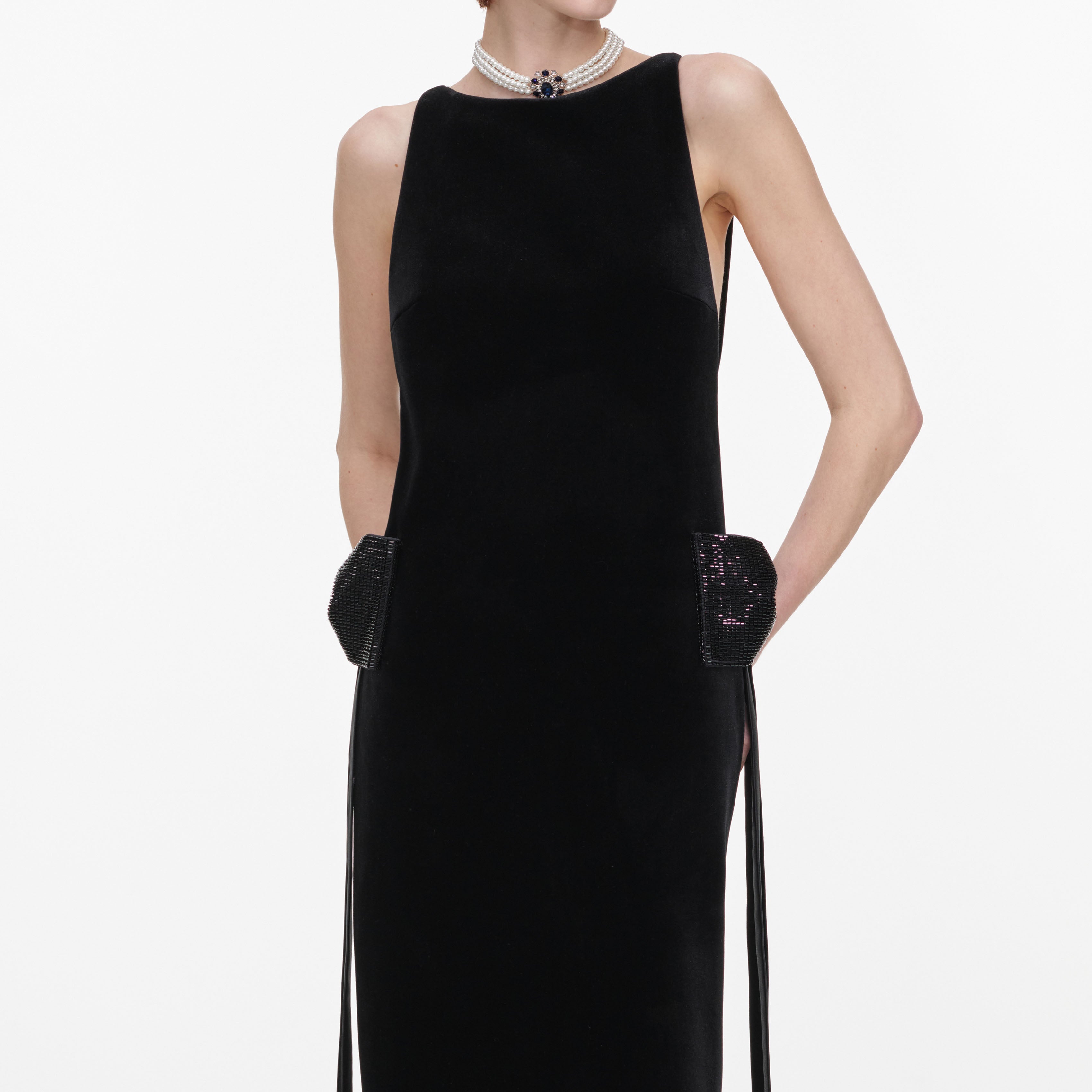 Black Velvet Bow Sides Maxi Dress