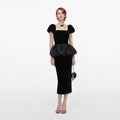 Black Velvet Bubble Peplum Midi Dress