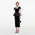 Black Velvet Bubble Peplum Midi Dress