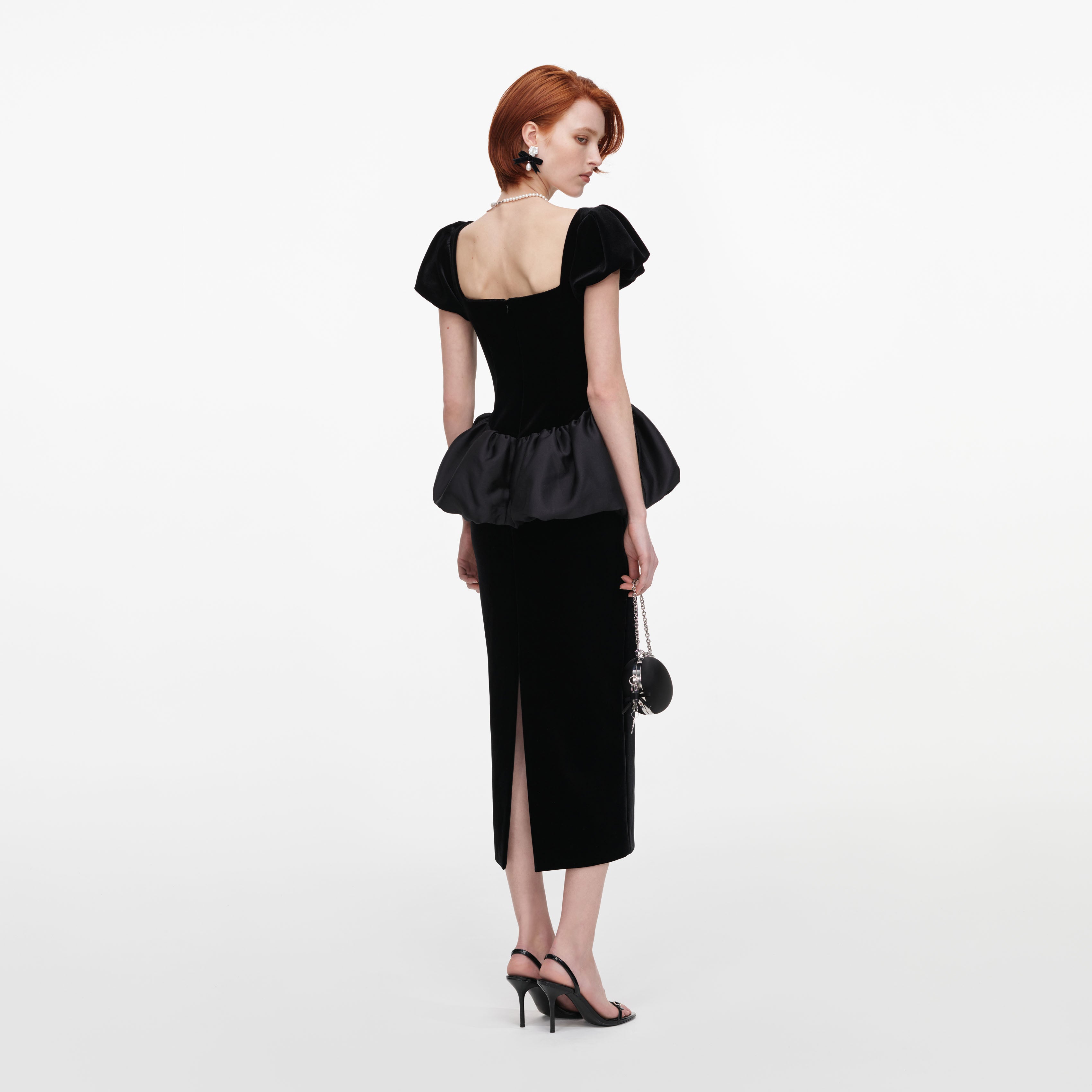 Black Velvet Bubble Peplum Midi Dress