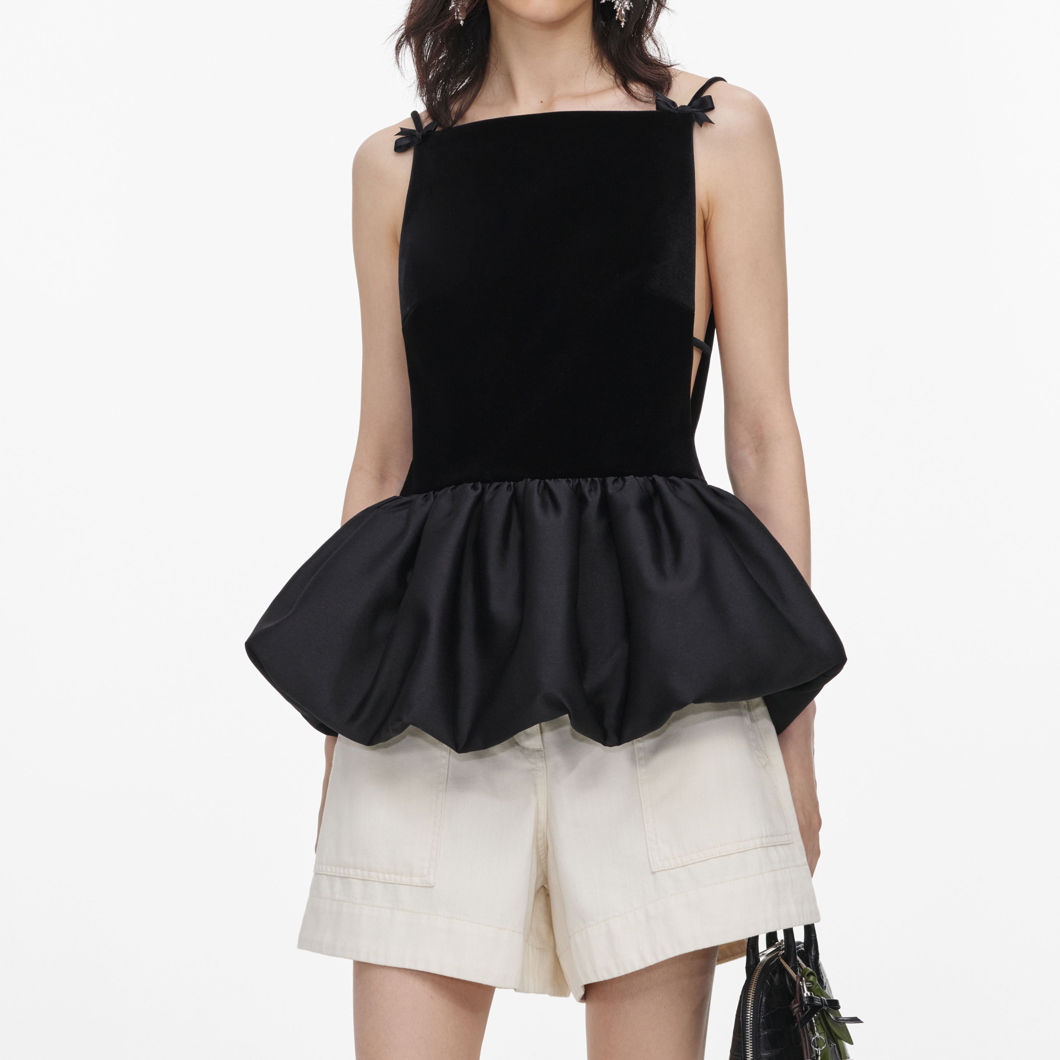 Black Velvet Bubble Hem Top