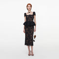 Black Fine Lace Peplum Midi Dress