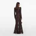 Brown Sequin Lace Maxi Dress