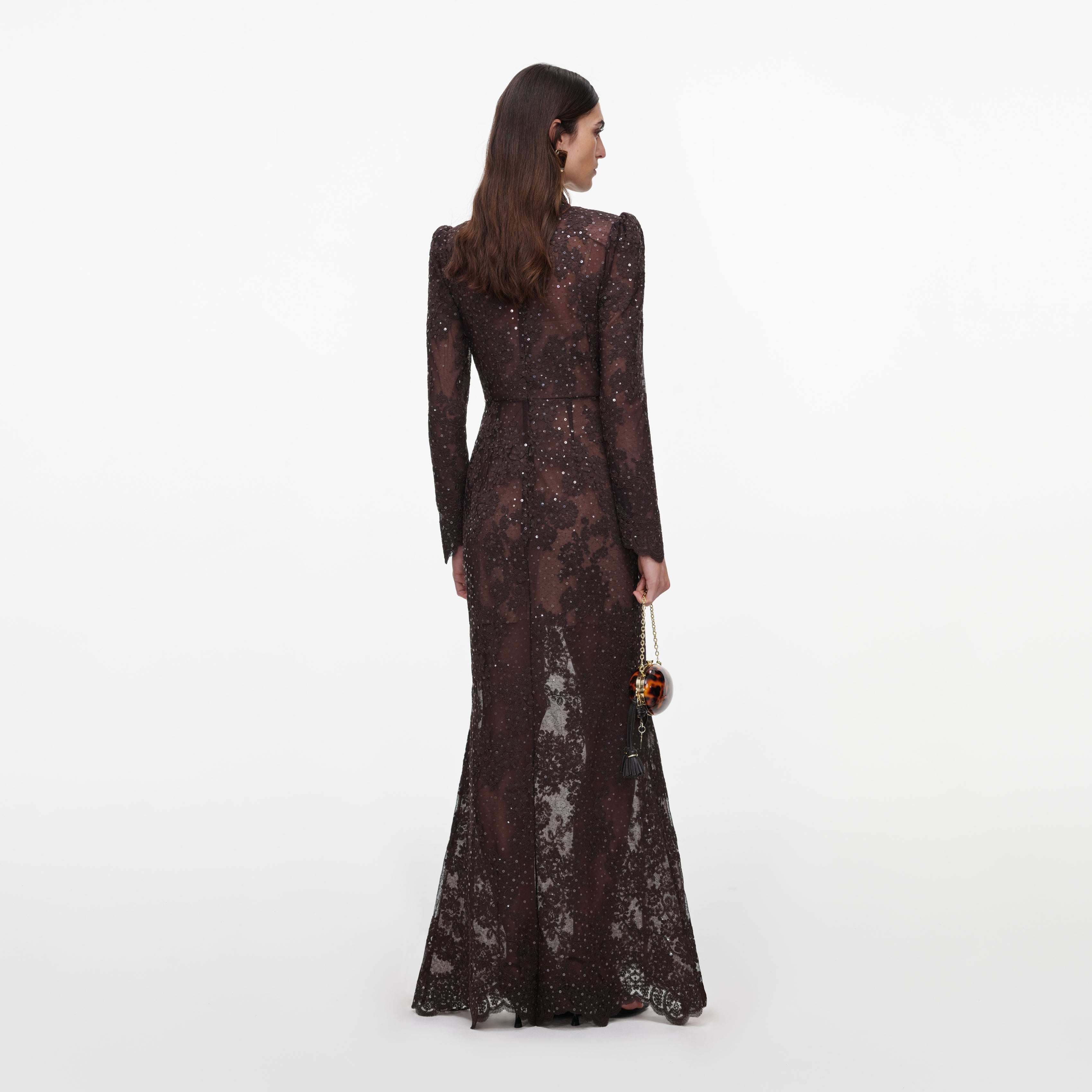 Brown Sequin Lace Maxi Dress