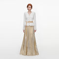 Cream Textured Knit Metallic Chiffon Maxi Dress