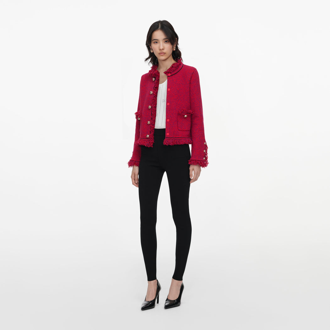 Red Frayed Knit Jacket