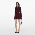 Burgundy Textured Knit Embellished Mini Dress